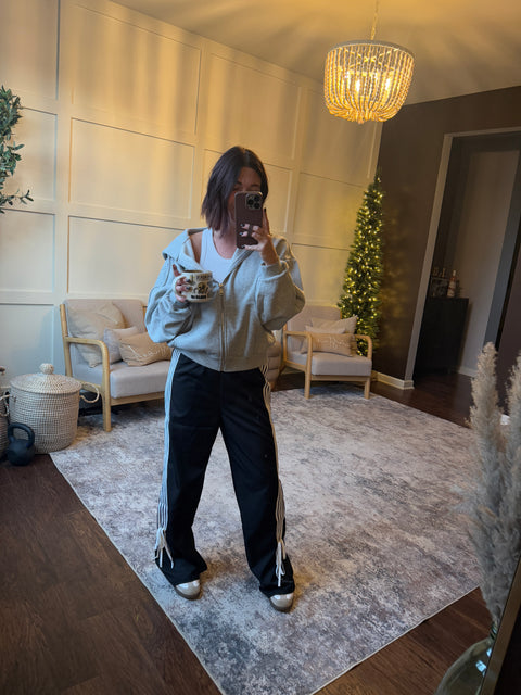 Ribbon detail track pants-black