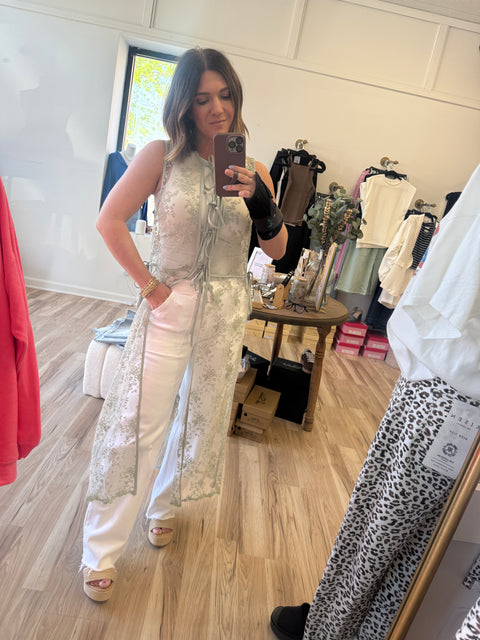 Floral Lace Vest- Sage
