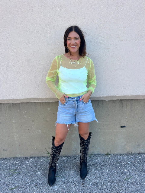 Mesh Pearl Top