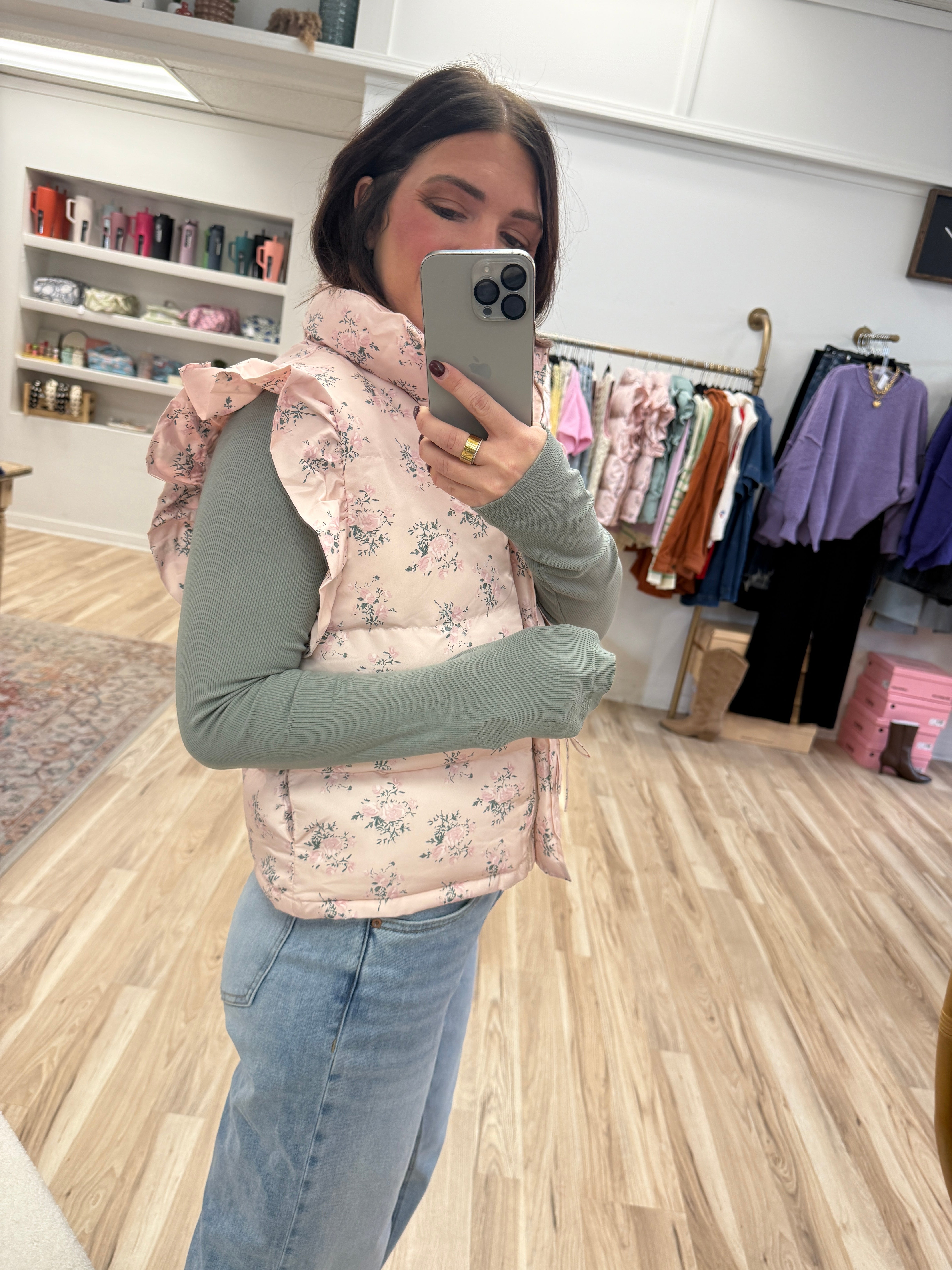 Ruffle Puffer-Pink Floral– Liberty James