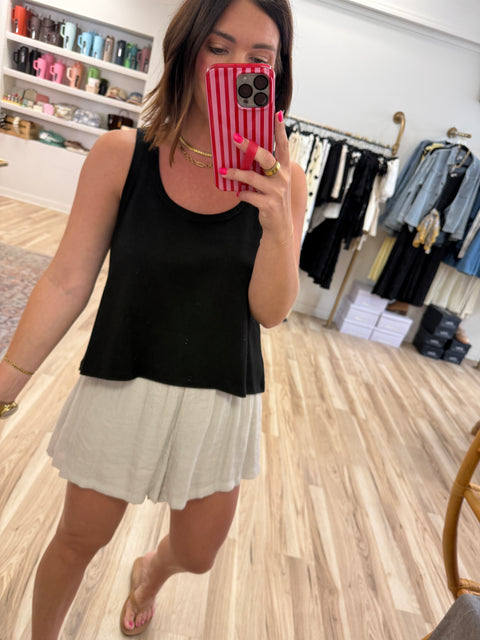 Boxy Scoop Neck Tank- Black