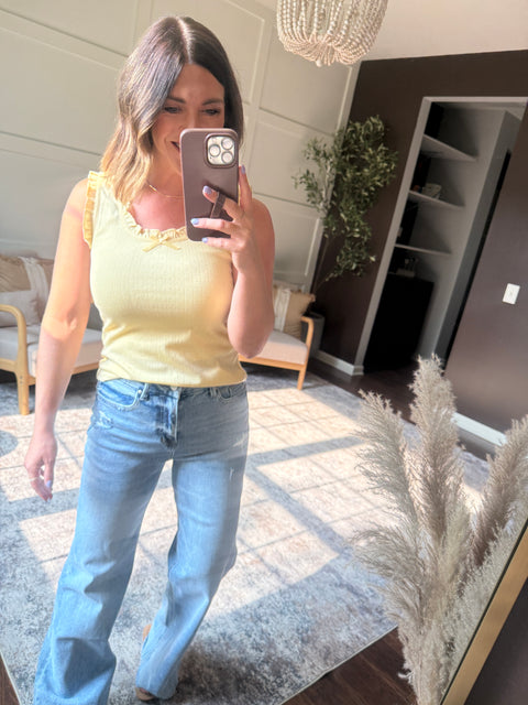 Ruffle Trim Tank-Yellow