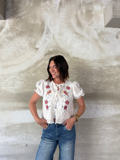 floral embroidered lace top