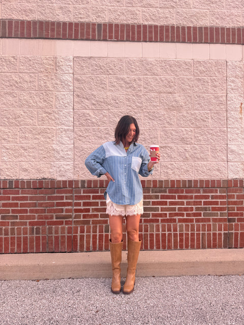 contrast denim top