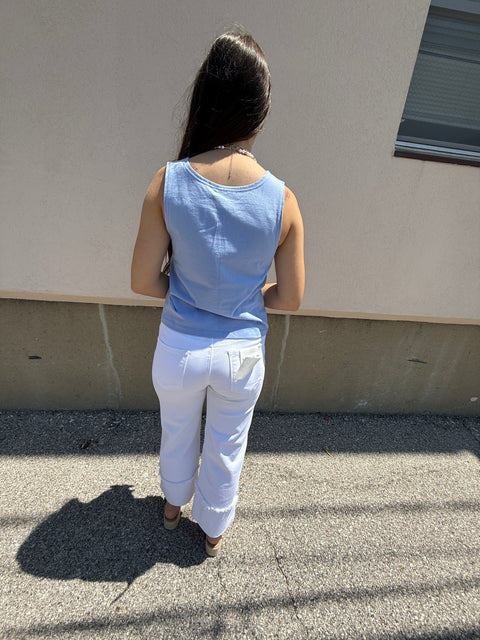 Boxy Scoop Neck Tank-Blue