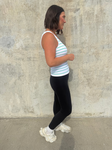 Classic Ribbed Tank- green/white