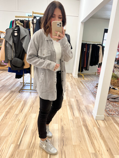 Waffle Knit Mineral Washed Jacket - Slate