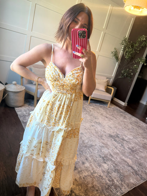 Multi check pattern dress- yellow