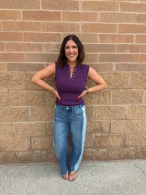 ribbed henley tank-purple iris