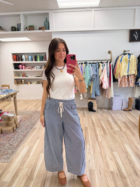 Relaxed fit striped pants- Navy