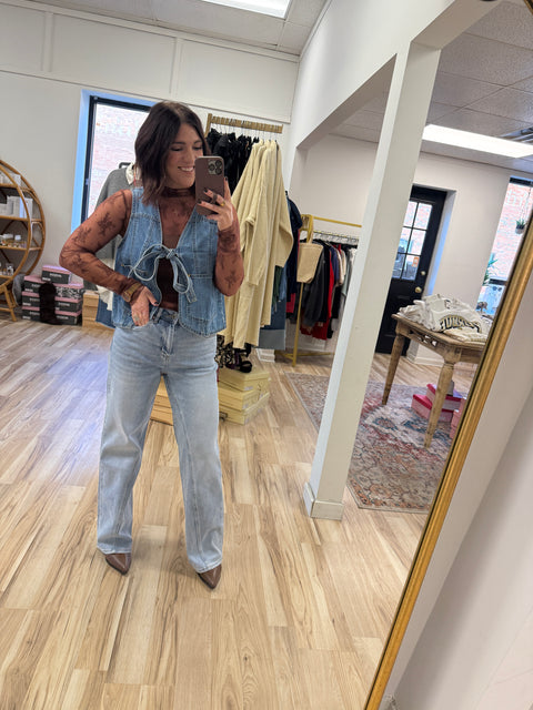 Denim Front Tie Vest