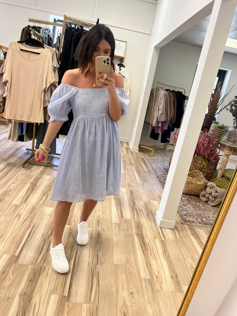 Dusty Blue Puffy  Dress