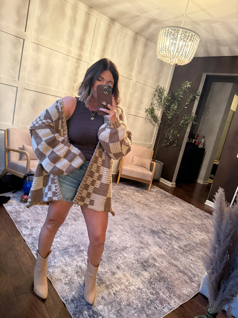 Get the Check Cardi- mocha