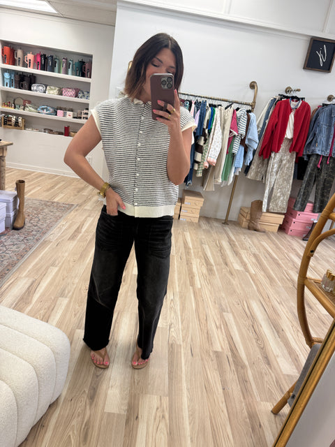 The Faye Cardi-Ivory/Black Stripe