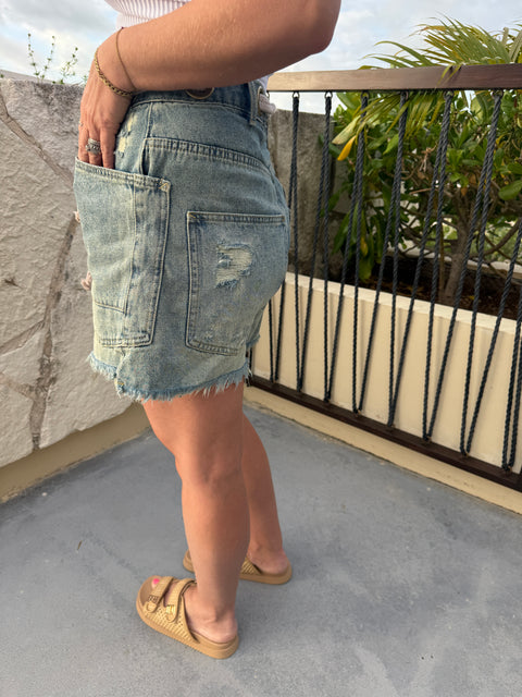Braided Waist Denim Shorts