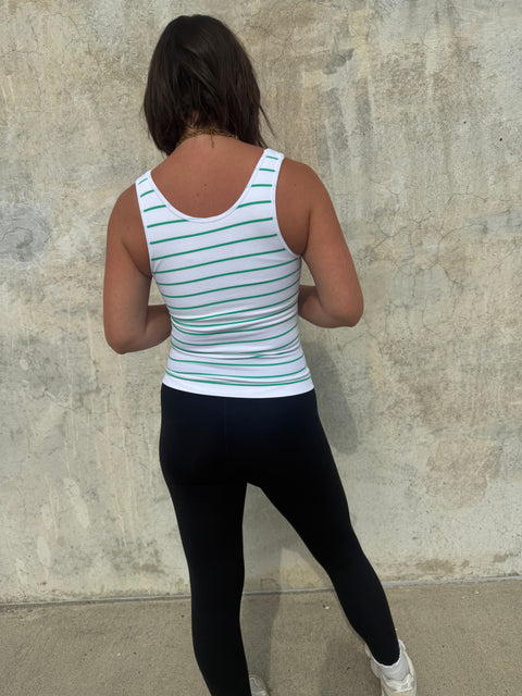 Classic Ribbed Tank- green/white