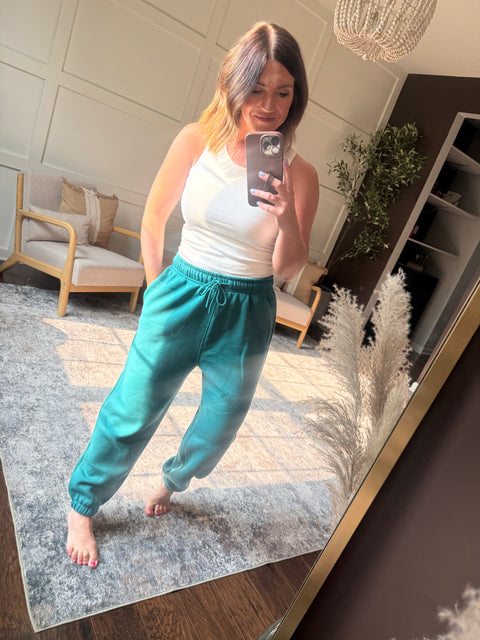 College Boyfriend Joggers- Blue Palm