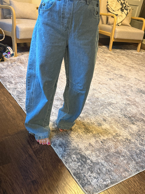 Denim Barrel Overalls