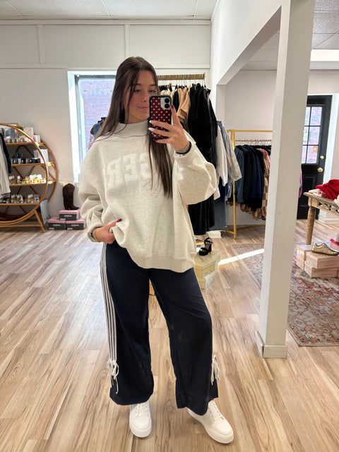 Ribbon Detail Track Pants-Navy