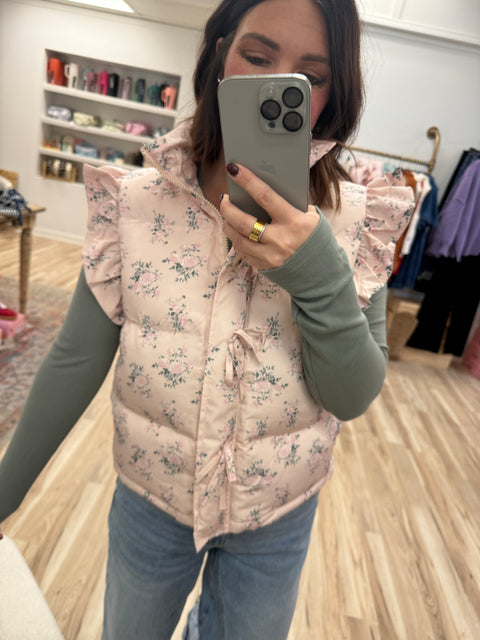 Ruffle Puffer-Pink Floral