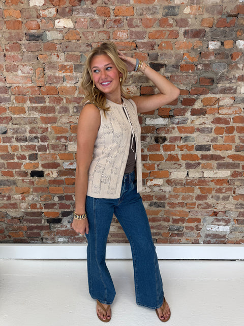 Pointelle Tie Front Vest