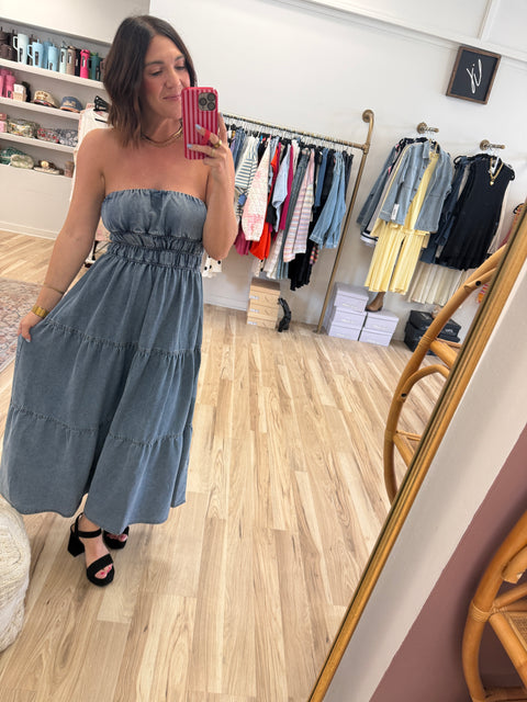 strapless denim dress