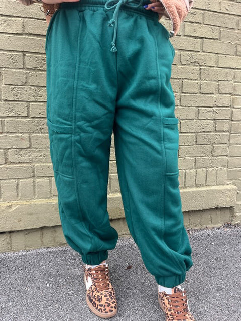 Wide Legged Joggers-Green