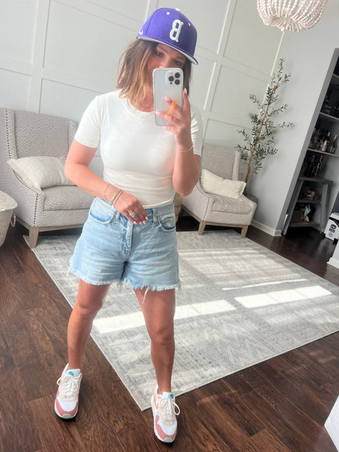 Ribbed Essential Cropped Tee-White
