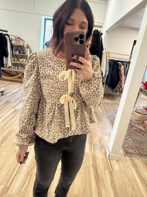 Leopard Tie Front Top