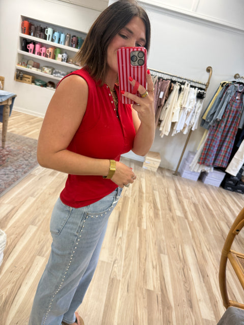 ribbed henley tank-cherry