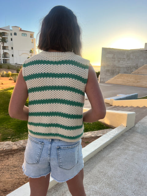 Striped Sleeveless Sweater - Spearmint