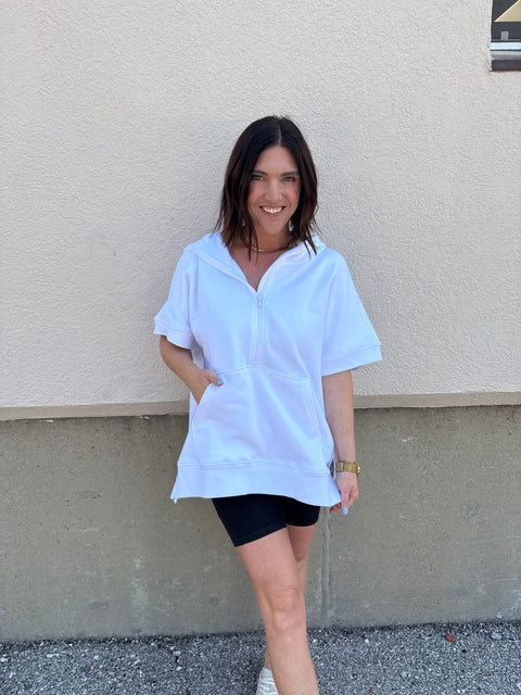 malibu short sleeve hoodie-white