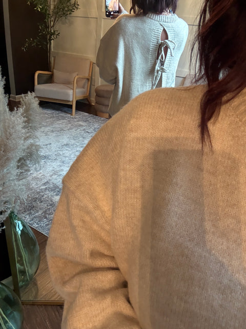 Tie Back Sweater-Taupe