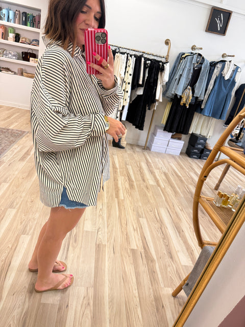 Striped Button Up-Black