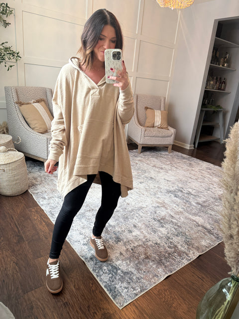 Poncho Hoodie- Taupe