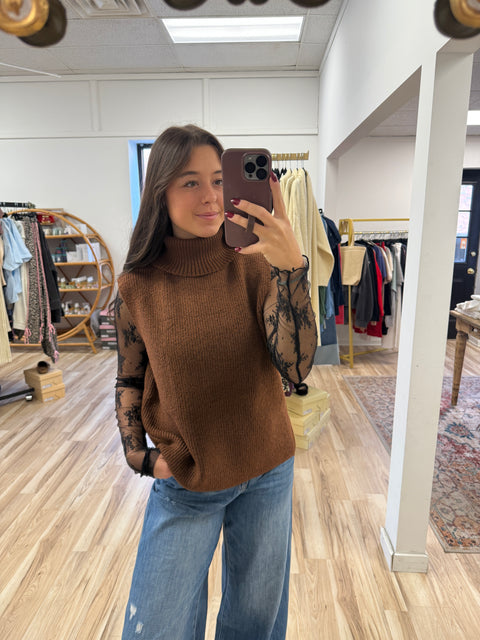 Turtleneck Sweater Vest-Chestnut