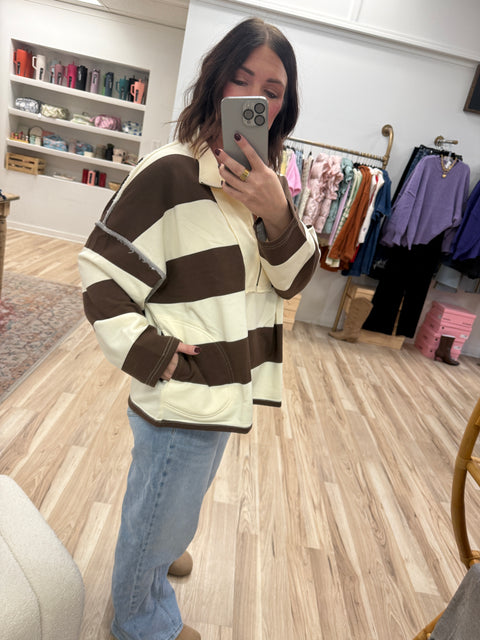 Rugby Pullover-Mocha/Cream