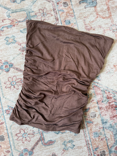 Strapless Scrunch Top-Brown