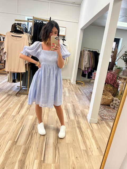 Dusty Blue Puffy  Dress