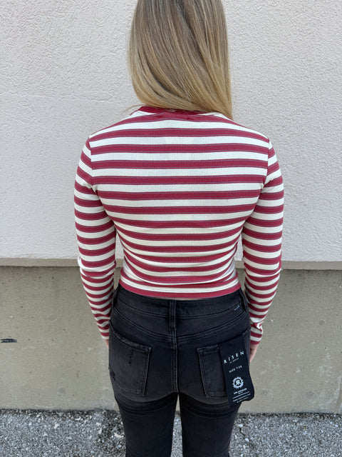 Striped Long Sleeve baby tee-red