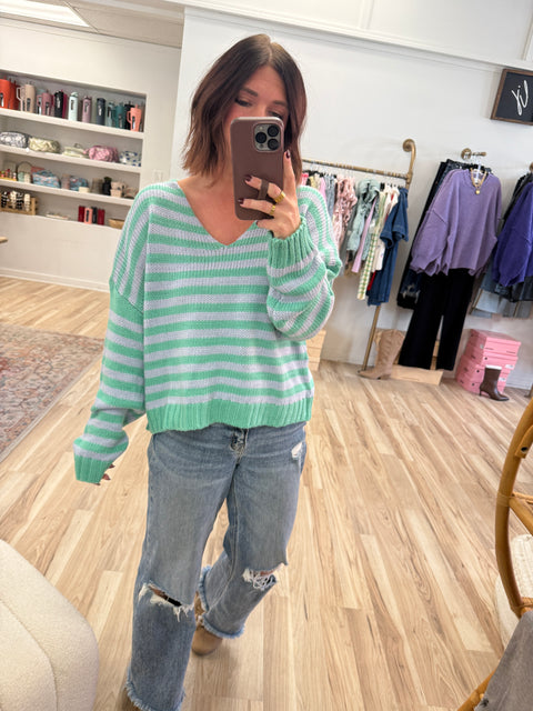 Think on it sweater-mint/lt blue