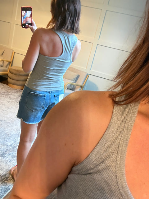 ribbed essential slim fit tank-heather grey