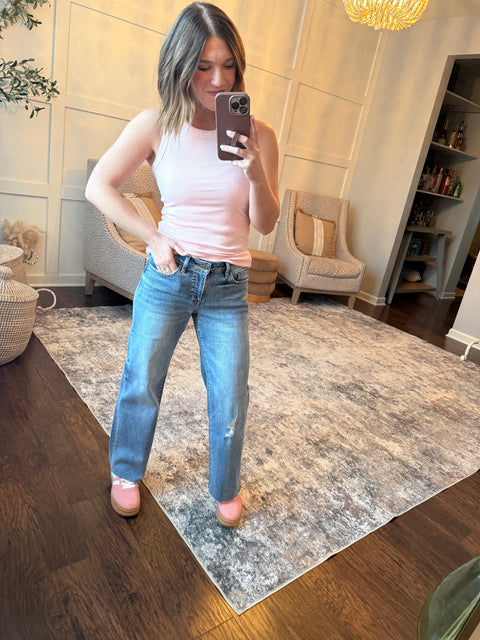 Ribbed Essential Tank-Chalk Pink