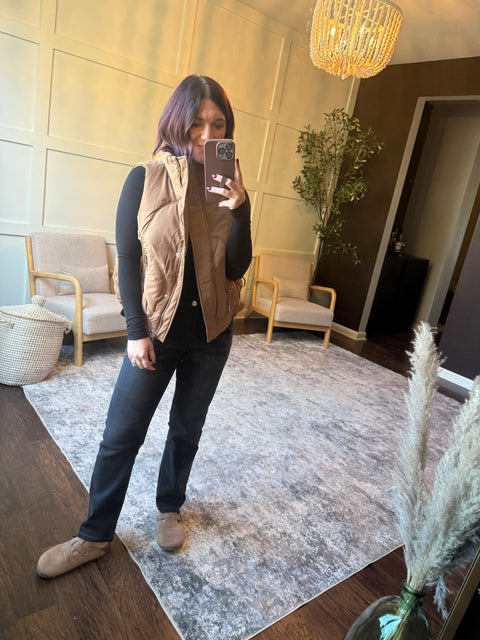 Quilting Puffer Vest-Brown