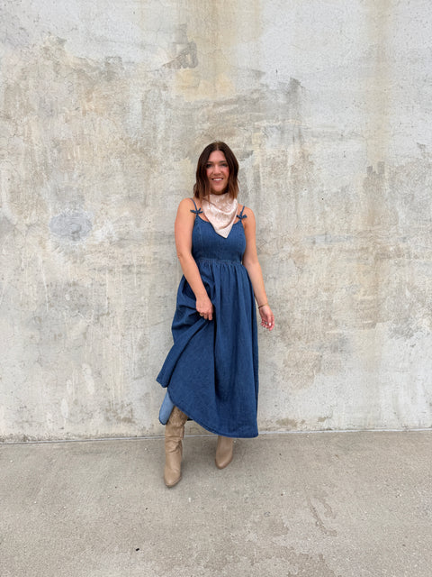 Bow Strap Denim Midi