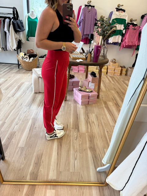 Butter Soft Piped Jogger-Red