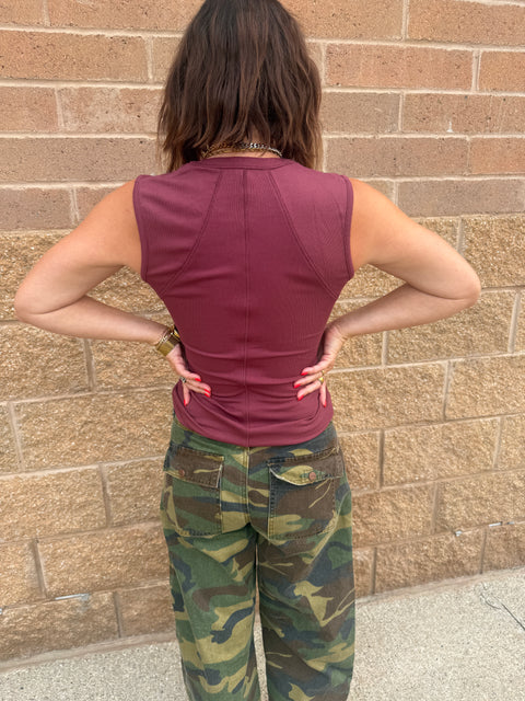 ribbed henley tank-rosewood