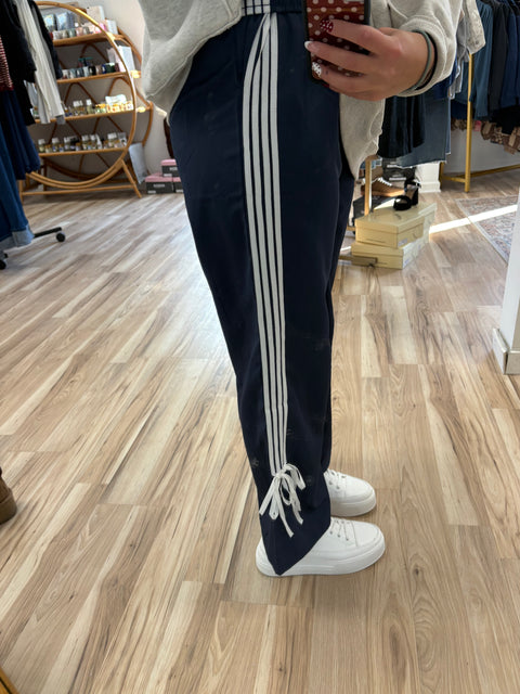 Ribbon Detail Track Pants-Navy