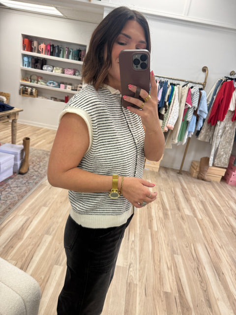 The Faye Cardi-Ivory/Black Stripe