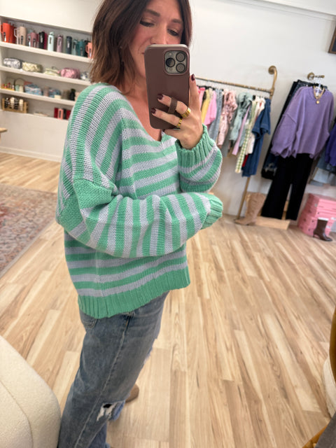 Think on it sweater-mint/lt blue